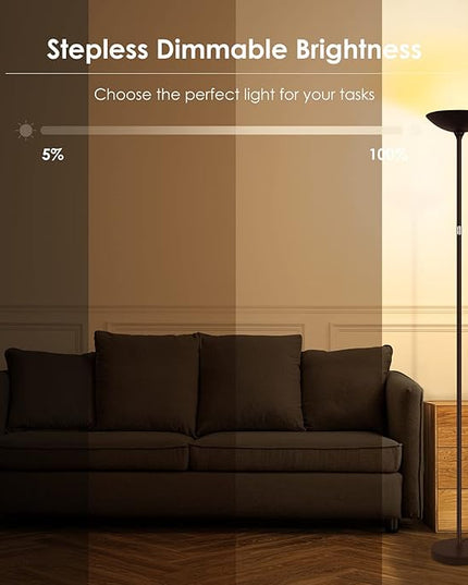 BoostArea Floor Lamp, Standing Lamp, 20W 2000LM LED Torchiere Floor Lamp, Stepless Dimmable, Touch Control, 3000K Daylight, 50000hrs Lifespan, Floor Lamps for Living Room, Standing Lamps for Bedroom - LeafyLoom