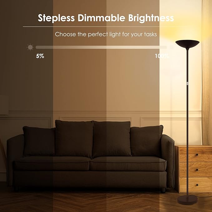 BoostArea Floor Lamp, Standing Lamp, 20W 2000LM LED Torchiere Floor Lamp, Stepless Dimmable, Touch Control, 3000K Daylight, 50000hrs Lifespan, Floor Lamps for Living Room, Standing Lamps for Bedroom - LeafyLoom