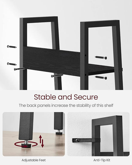 VASAGLE Bookshelf, 5-Tier Narrow Bookcase, Ladder Shelf for Home Office, Living Room, Bedroom, Kitchen, Ebony Black and Ink Black ULLS109B56 - LeafyLoom