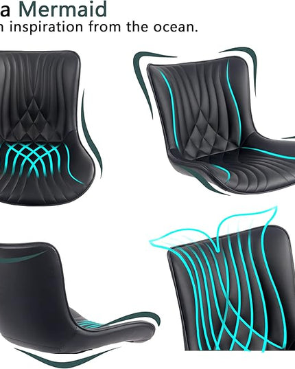 YOUTASTE Black Dining Chairs Set of 2 Upholstered Mid Century Modern Kitchen Dining Room Chairs Armless Faux Leather Accent Chairs Metal Vanity Lounge Chair with Back for Living Room Bedrooms - LeafyLoom