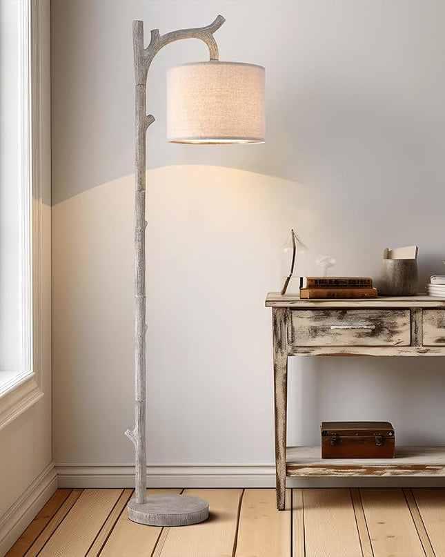 OYEARS Rustic Farmhouse Tree Trunk Floor Lamp Classic Country Wood Grain Resin Vintage 61.25" Standing Floor Lamp Retro Decorative Lamp for Bedroom Living Room Office… - LeafyLoom