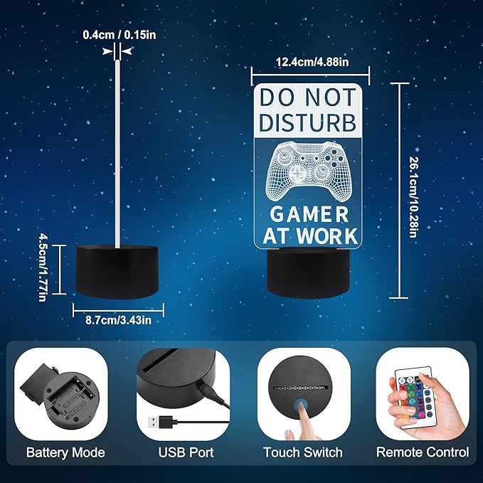 YuanDian Do Not Disturb Gamer at Work Night Light,Gamepad Graphic Video Games Gamer Gift Funny 3D Illusion Lamp 16 Colors Changing Touch & Remote Control for Men Teenagers and Kids - LeafyLoom