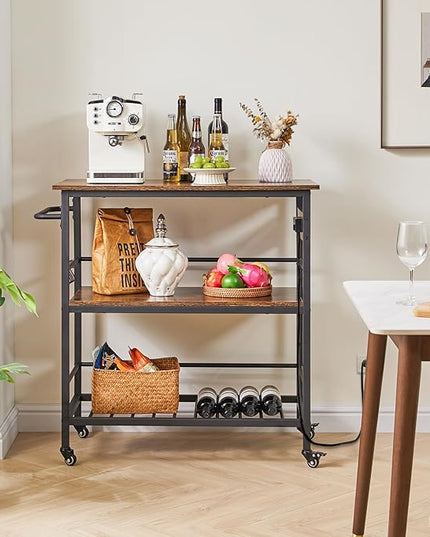 IBUYKE Kitchen Island with 3 Shelves, Island Table for Kitchen with Power Outlet,Kitchen Cart with Large Worktop,Rolling Bar Cart for Home, Outdoor, Kitchen, Living Room TMJ024H - LeafyLoom