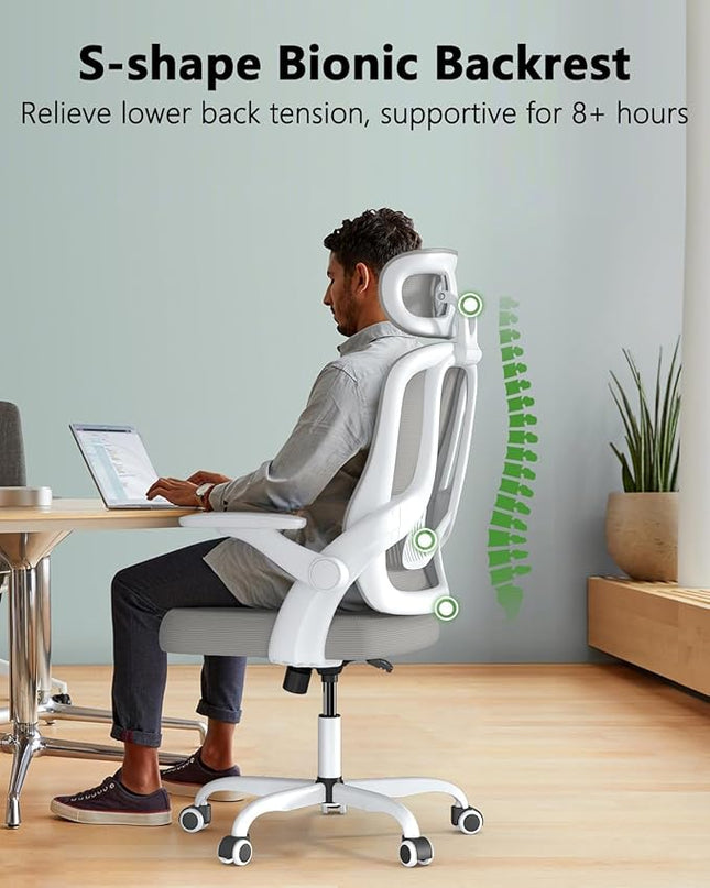 Home Office Chair, High Back Ergonomic Desk Chair with 3D Armrests, Lumbar Support, Mesh Computer Chair with Adjustable Headrest, for Home, Office, Work, Student - LeafyLoom