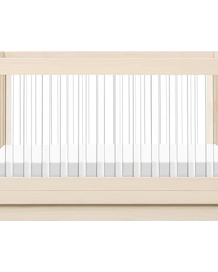 Babyletto Harlow Acrylic 3-in-1 Convertible Crib with Toddler Bed Conversion Kit in Washed Natural with Acrylic Slats, Greenguard Gold Certified - LeafyLoom