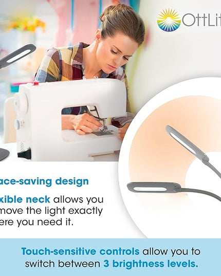 OttLite LED Soft Touch Desk Lamp - 3 Brightness Settings with Energy Efficient Natural Daylight LEDs - Adjustable Flexible Neck & Touch Controls for Tabletops, Home Office, Computer Desk, & Dorms - LeafyLoom