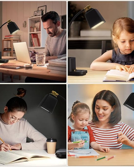 LED Desk Lamp with 2 USB Charging Port, 2 Pen Holders 3 Color Modes Dimmable Reading Light Desk Light, LED Small Desk Lamp Flexible Gooseneck Touch Table Lamp for Bedside Office Home, AC Adapter - LeafyLoom