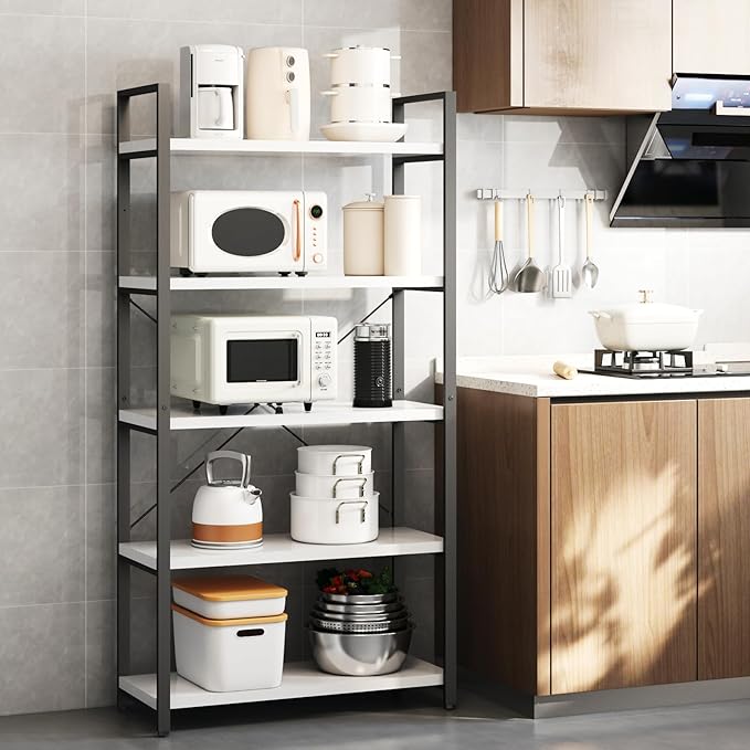 Tall Bookshelf with Large Storage,5 Tier Bookcase in Bedroom,Living Room and Office,Modern Wide Bookcase Shelf for Storing Books/Plants,White - LeafyLoom