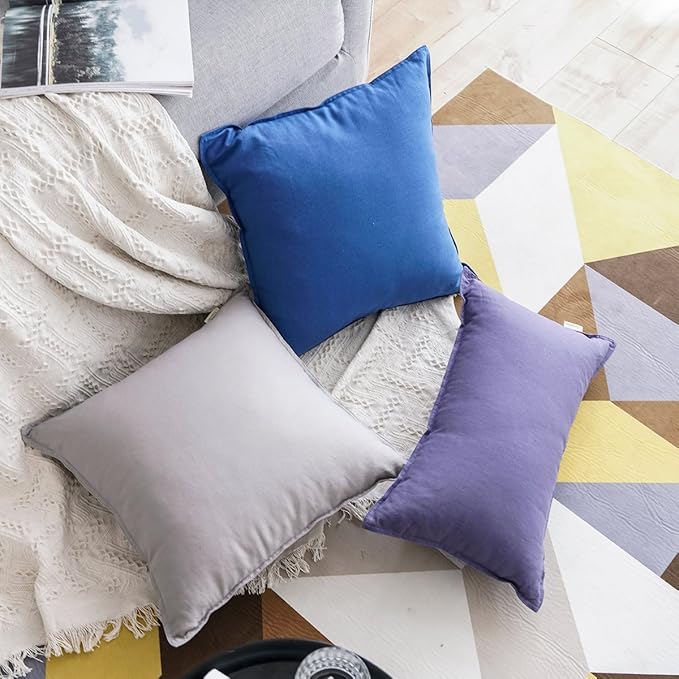 Jeanerlor SureGuard Pillowcase Cousion Cover Decor Cotton Linen with Unique Design to Embellish Study Room/House/Office Set of 2, 20"x20"(50 x 50cm), Silver Grey - LeafyLoom