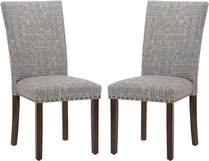 COLAMY Upholstered Parsons Dining Chairs Set of 2, Fabric Dining Room Kitchen Side Chair with Nailhead Trim and Wood Legs - Boho - LeafyLoom