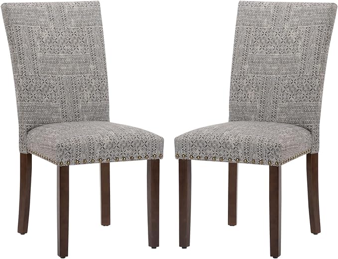 COLAMY Upholstered Parsons Dining Chairs Set of 2, Fabric Dining Room Kitchen Side Chair with Nailhead Trim and Wood Legs - Boho - LeafyLoom