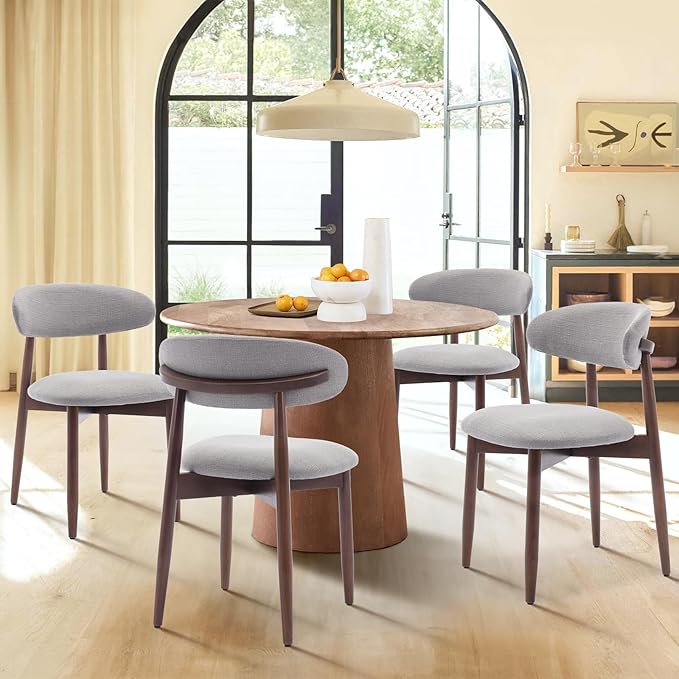 COLAMY Wooden Dining Chairs Set of 2, Modern Fabric Upholstered Kitchen Side Chairs, Farmhouse Dining Room Chair with Foot Pegs, Light Grey - LeafyLoom