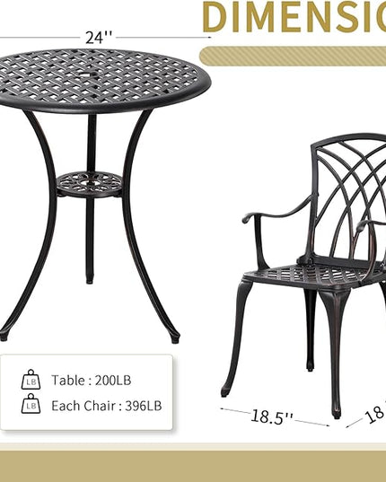 3 Piece Patio Bistro Set Outdoor Bistro Table Set Anti Rust Bistro Table and Chairs w/Umbrella Hole, Durable Patio Set for Porch, Balcony - LeafyLoom