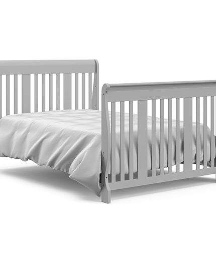 Storkcraft Portofino 5-in-1 Convertible Crib and Changer Combo (Pebble Gray) – Changing-Table with Storage Drawer, Converts to Toddler Full-Size Bed, Daybed - LeafyLoom