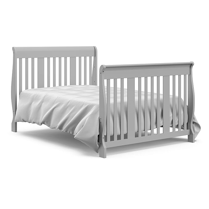 Storkcraft Portofino 5-in-1 Convertible Crib and Changer Combo (Pebble Gray) – Changing-Table with Storage Drawer, Converts to Toddler Full-Size Bed, Daybed - LeafyLoom