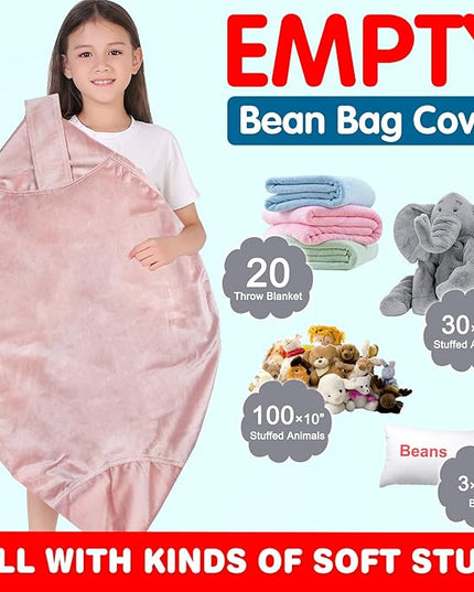 Lukeight Stuffed Animal Storage Bean Bag Chair Cover for Kids, Zipper Beanbag Chair Cover for Organizing Toddler & Kids' Rooms Plush Toys (Pink Velvet, XX-Large) - LeafyLoom
