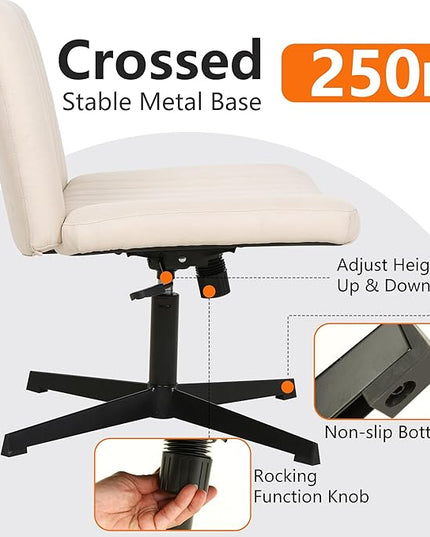 FDW Criss Cross Chair Armless Cross Legged Office Desk Chair Adjustable Swivel Ergonomic Desk Chair No Wheels U Shaped Backrest with Wide Seat Native Sponge Computer Task Vanity Chair for Home Office - LeafyLoom