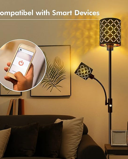 Industrial Floor Lamps for Living Room, Modern Torchiere Standing Lamp with Reading Light for Bedroom, Farmhouse Floor Lamp with Decorative Lampshade, Metal Tall Stand up Lamp, Vintage Pole Lamp Black - LeafyLoom