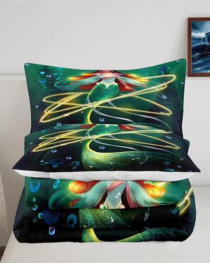 Mermaid Full Size Bedding Set Mermaid Bedding Full Bubble Mermaid Set for Girls Beautiful Mermaid Fairy Tale Bedding Set with 1 Comforter and 2 Pillowcases for Girls Bedroom Decor, Full Size - LeafyLoom
