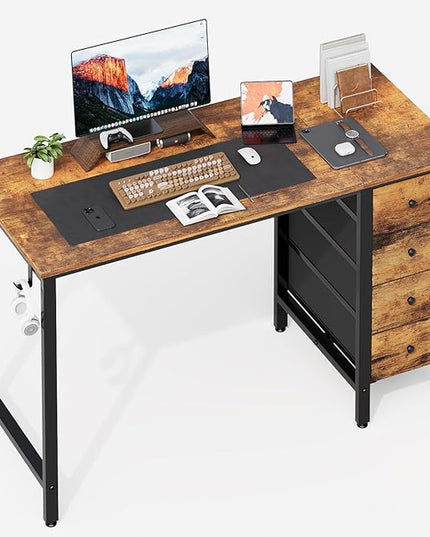 Lufeiya 47 inch Computer Desk with 4 Drawers, Writing Work Study Desk for Home Office Bedroom, Modern Simple Student PC Desks, Rustic Brown - LeafyLoom