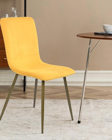 FurnitureR Modern Style Dining Chairs Set of 4, Comfy Side Chair with Fabric Seat Sturdy Metal Gold Legs for Kitchen Living Room Bedroom, Yellow - LeafyLoom
