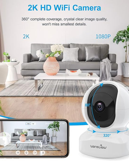 Home Security Camera, Baby Camera, 2K wansview WiFi Camera for Pet/Nanny, Motion Alerts, 2 Way Audio, Night Vision, Compatible with Alexa Echo Show, with TF Card Slot and Cloud Wansview