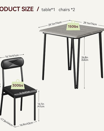Dining Table for 2, Small Square kitchen Dinner Table Set for 2,Space Saving Wood Modern Dinette With Upholstered,Dining Room Furniture for Breakfast Nook, Apartment,Home Office Small Space,3 Piece - LeafyLoom