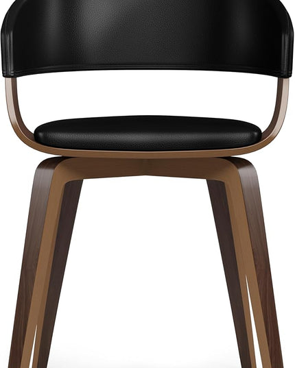 SIMPLIHOME Lowell Mid Century Modern Bentwood Dining Chair in Black Vegan Faux Leather for The Dining Room - LeafyLoom
