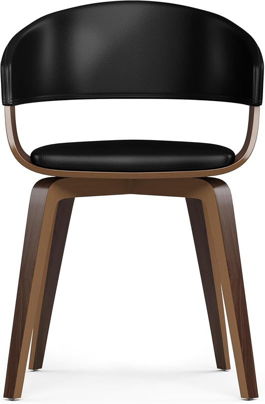 SIMPLIHOME Lowell Mid Century Modern Bentwood Dining Chair in Black Vegan Faux Leather for The Dining Room - LeafyLoom