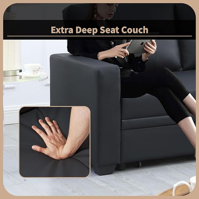 4-in-1 Modular Sofa Bed Convertible Living Room Furniture Sets Upholstered, L Shaped Sectional Comfy Couch with Reversible Storage Chaise for Apartment, Studio, Office, Dark Gray-5 - LeafyLoom