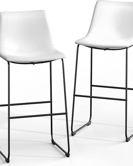 NicBex Retro Bar Stools Crazy-Horse Leather with Metal Legs Barstools, Lounge Kitchen Island Bar Stools, Set of 2, (White Color) (A-GE17024-USSU014) - LeafyLoom