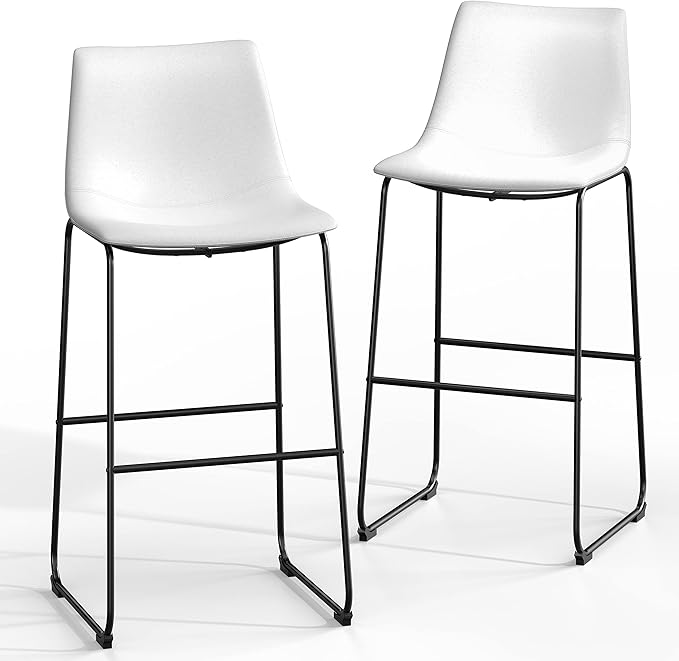 NicBex Retro Bar Stools Crazy-Horse Leather with Metal Legs Barstools, Lounge Kitchen Island Bar Stools, Set of 2, (White Color) (A-GE17024-USSU014) - LeafyLoom