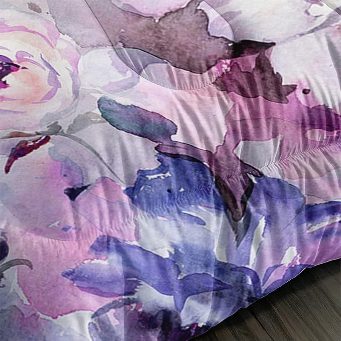 Kid Galloping Horse Comforter Set Room Purple Floral Animal Theme Handsome Horse Bedding Set for Boys Girls Adult, 1 Comforter + 2 Pillowcases - LeafyLoom