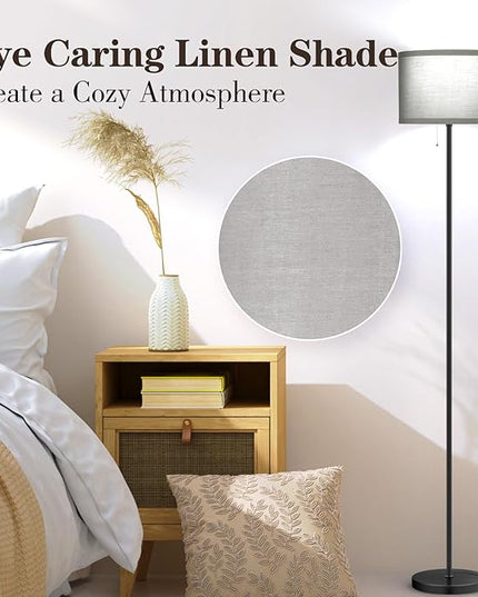 LED Floor Lamp for Bedroom, 3 Color Temperature Modern Standing Lamp, Modern Tall Lamp for Living Room, Grey Minimalist Pole Lamp with Pull Chain, Stand Up Lamp for Nursery Hotel, 9W Bulb Included - LeafyLoom