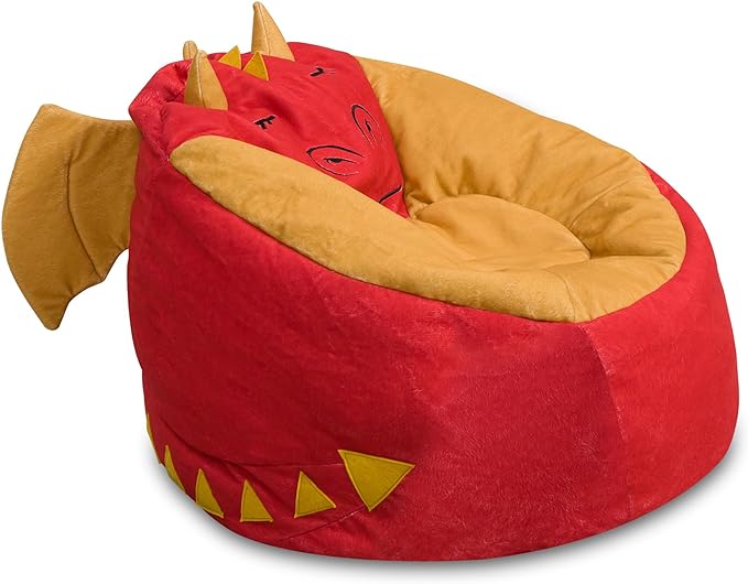 Posh Creations Cute Soft and Comfy Bean Bag Chair for Kids, Large, Animal - Red Dragon - LeafyLoom