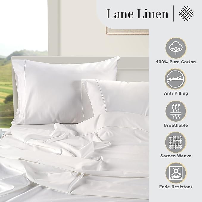 LANE LINEN 100% Egyptian Cotton Twin Sheets Set (3 PC) – 1000 Thread Count – Sateen Weave – Ultra Soft Twin Bed Sheets – Luxury Hotel Bedding – Twin Size Sheets Set with Deep Pockets – White - LeafyLoom