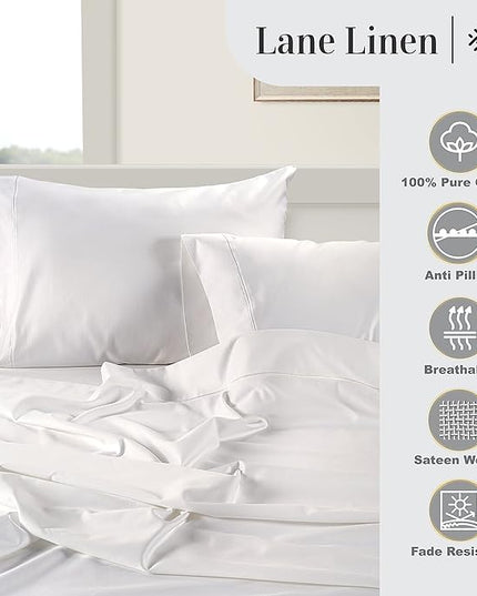 LANE LINEN 100% Egyptian Cotton Bed Sheets - 1000 Thread Count 3-Piece Twin XL Set Long Staple Bedding Sateen Weave Luxury Hotel Fits Upto 16" Mattress White - LeafyLoom