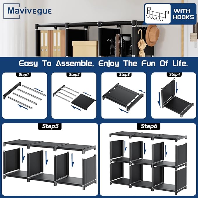 Mavivegue Bookcase, 18-Cube Extra Large Book Shelf, DIY Cube Storage Organizer for Bedroom, Living Room, Home Office - Black - LeafyLoom