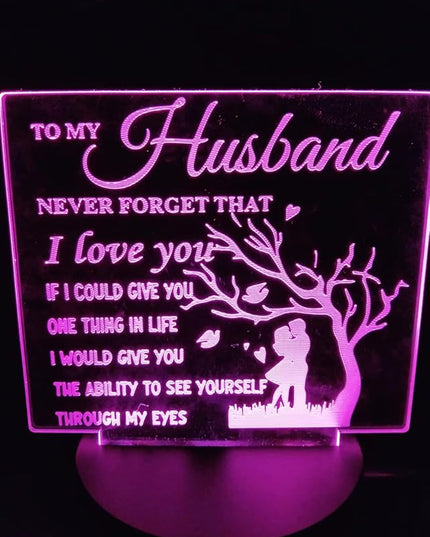 to My Husband from Wife, to My Husband 3D Optical Illusion 2 Functions 7 Color RGB Colorful USB Charging or AA Battery - Acrylic Panel Birthday Wedding Gifts for Husband - LeafyLoom