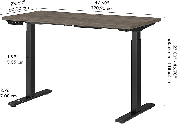 Bush Business Furniture Move 60 Electric Ergonomic Sit-Stand Computer Table for Home and Professional Office, 48W x 24D, Modern Hickory - LeafyLoom