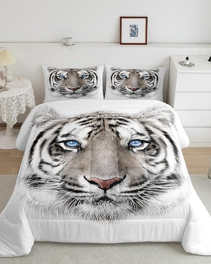 Erosebridal Boys Tiger Comforter Set Twin Size, Wild Animal Print Down Comforter for Boys Girls Teens Adult Bedroom, Grey Tiger Skin Duvet Insert Black White Stripe Bedding Comforters for Bedroom - LeafyLoom
