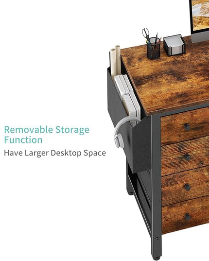 Lufeiya L Shaped Desk with Drawers & Storage Shelves, 47 Inch Corner Computer Desk with Power Outlet for Home Office Bedroom, L-Shaped Gaming PC Desks with Fabric Drawer, Rustic Brown - LeafyLoom