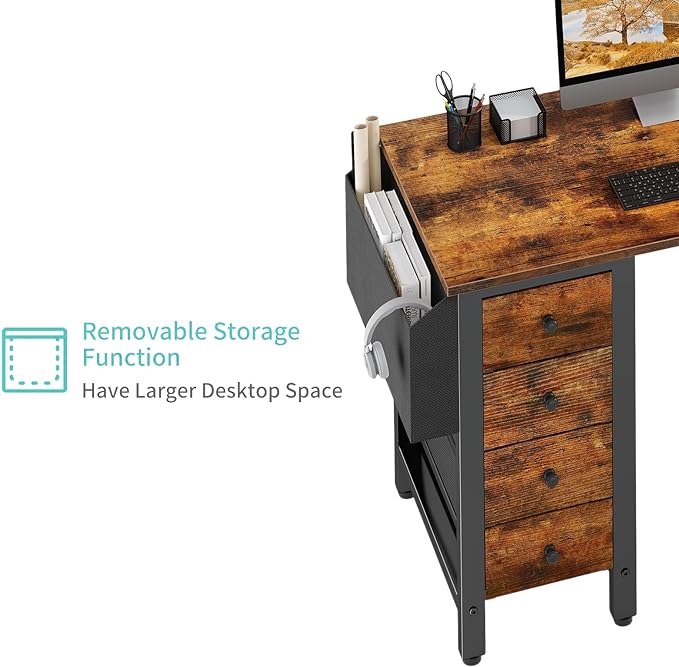 Lufeiya L Shaped Desk with Drawers & Storage Shelves, 47 Inch Corner Computer Desk with Power Outlet for Home Office Bedroom, L-Shaped Gaming PC Desks with Fabric Drawer, Rustic Brown - LeafyLoom