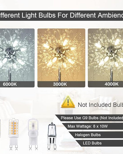Airposta Crystal Floor Lamp for Bedroom, Floor Lamp for Living Room, Elegant Standing Lamp, 69" Tall Pole Lamp, Modern Floor Lamp for Room Decor, 32 Firework Crystal Harnesses Included, Chrome Finish - LeafyLoom