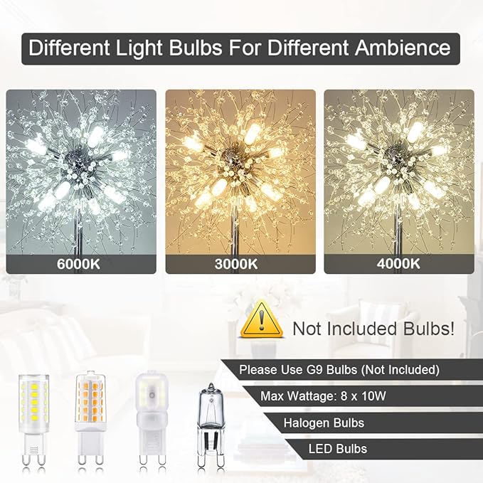 Airposta Crystal Floor Lamp for Bedroom, Floor Lamp for Living Room, Elegant Standing Lamp, 69" Tall Pole Lamp, Modern Floor Lamp for Room Decor, 32 Firework Crystal Harnesses Included, Chrome Finish - LeafyLoom