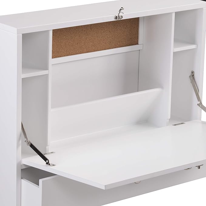 SEI Furniture Willingham Wall Mount Folding Desk, White - LeafyLoom