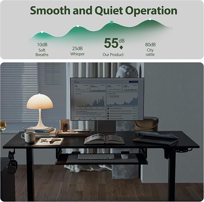 Height Adjustable Desk with Keyboard Tray, 48 x 24 Inches Electric Standing Desk, Stand up Computer Table with Memory Preset, Gaming Modern Lift Motorized Gaming Workstation, Black - LeafyLoom