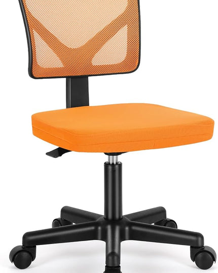 Armless Small Home Office Desk Chair, Ergonomic Low Back Computer Chair, Adjustable Rolling Swivel Task Chair with Lumbar Support for Small Space, 1 Pack, Orange - LeafyLoom