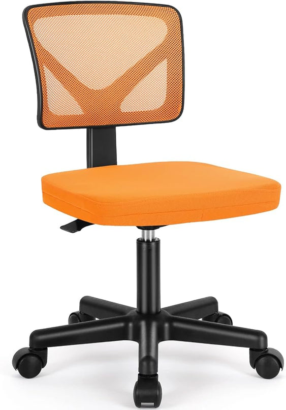 Armless Small Home Office Desk Chair, Ergonomic Low Back Computer Chair, Adjustable Rolling Swivel Task Chair with Lumbar Support for Small Space, 1 Pack, Orange - LeafyLoom