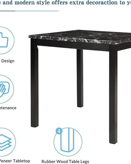 NicBex Small Dining Table Set for 4 Dining Room Set 5-Piece Kitchen Table Set Faux Marble Top Counter Height Dining Table Set with 4 Pu Leather-Upholstered Chairs, Black - LeafyLoom